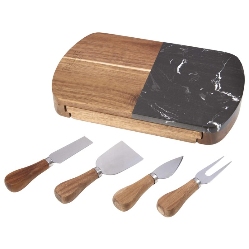 Custom Black Marble Cheese Board Set with Knives - 2