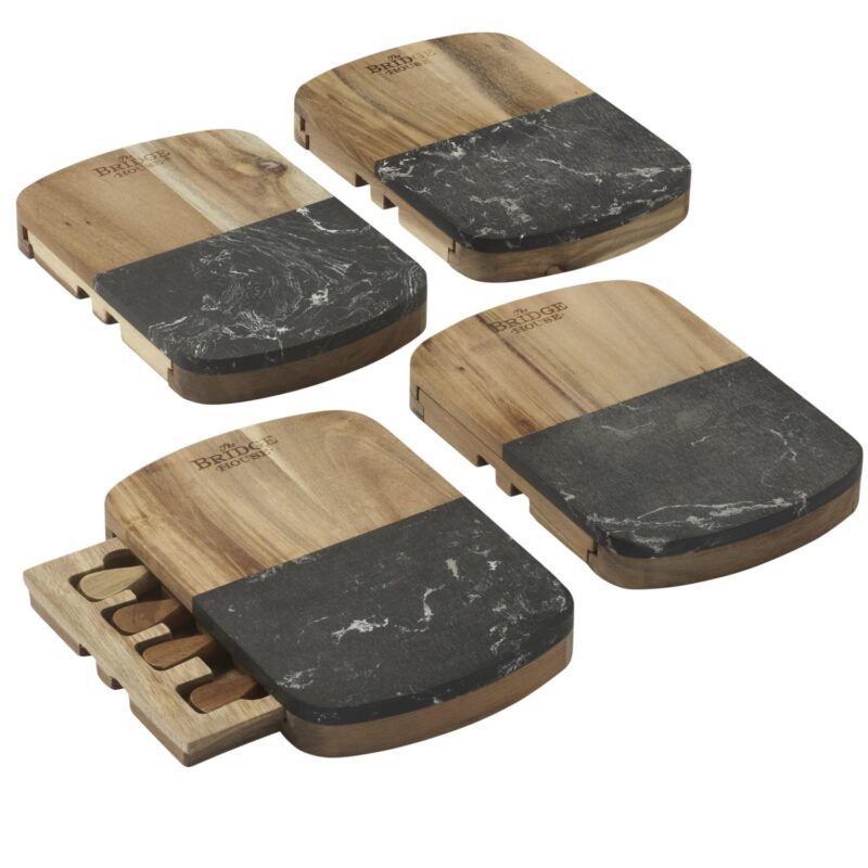 Custom Black Marble Cheese Board Set with Knives - 5