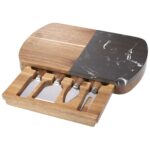 Custom Black Marble Cheese Board Set with Knives - 6