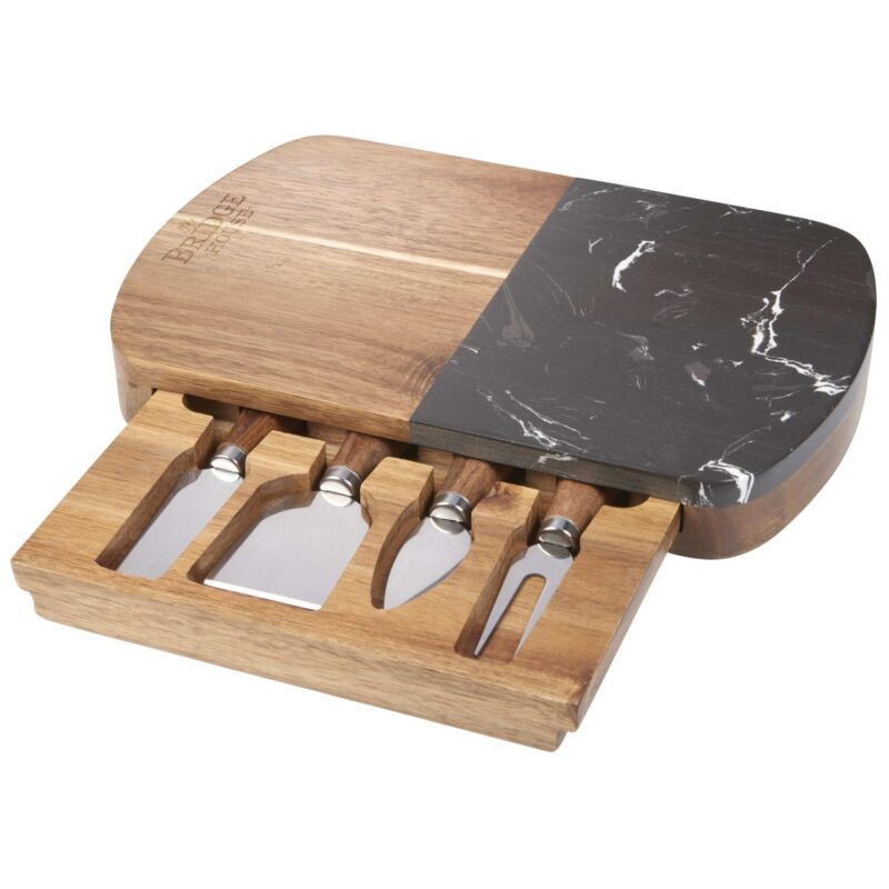 Custom Black Marble Cheese Board Set with Knives - 6