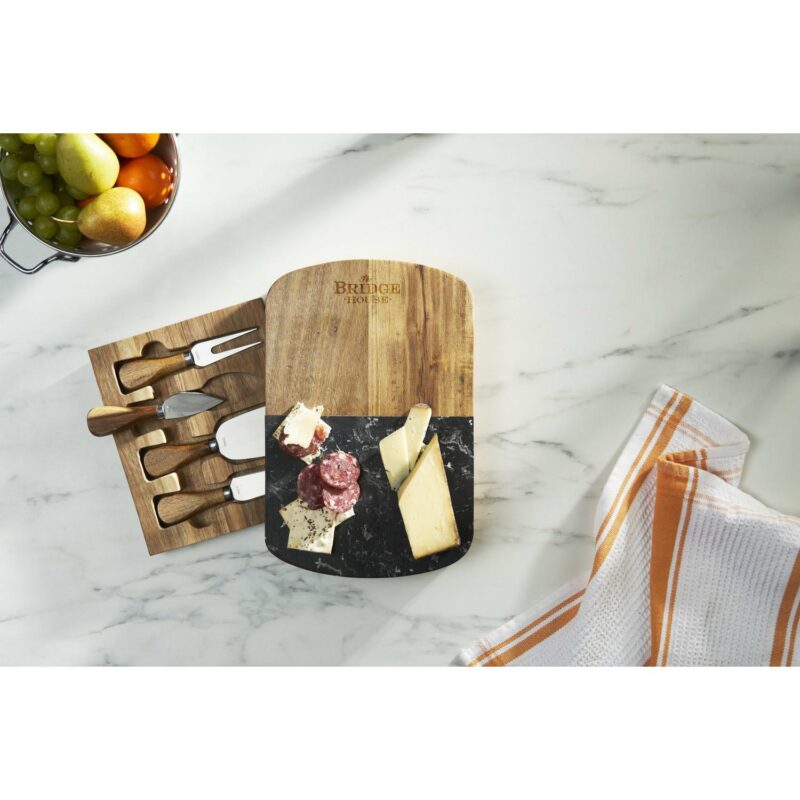 Custom Black Marble Cheese Board Set with Knives - 7