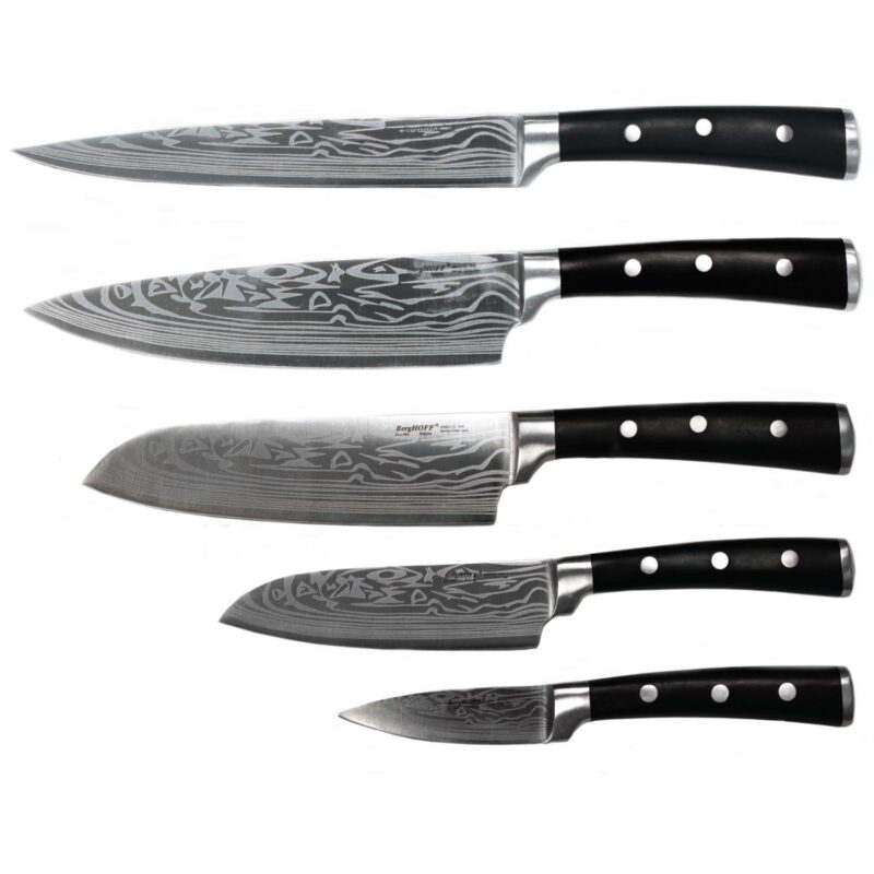 Custom BergHoff Antigua 5Pc Cutlery Set With Mahogany Colored Wooden Case
