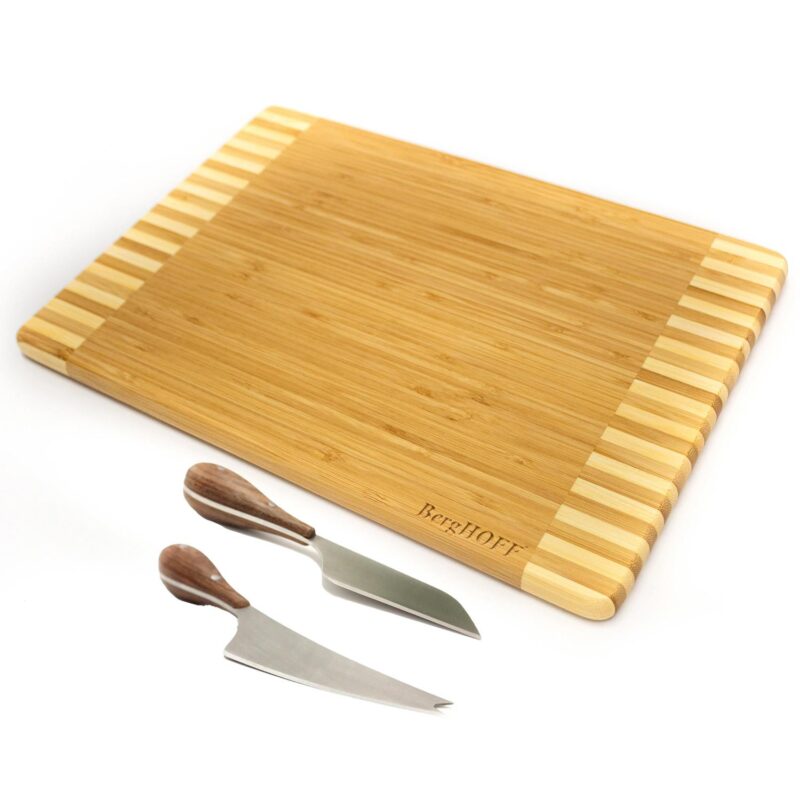 Custom BergHoff Bamboo 3Pc Rectangular Two-Toned Board Set/Aaron Probyn Cheese Knives