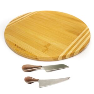 Custom BergHoff Bamboo 3Pc Round Board Set/Aaron Probyn Cheese Knives