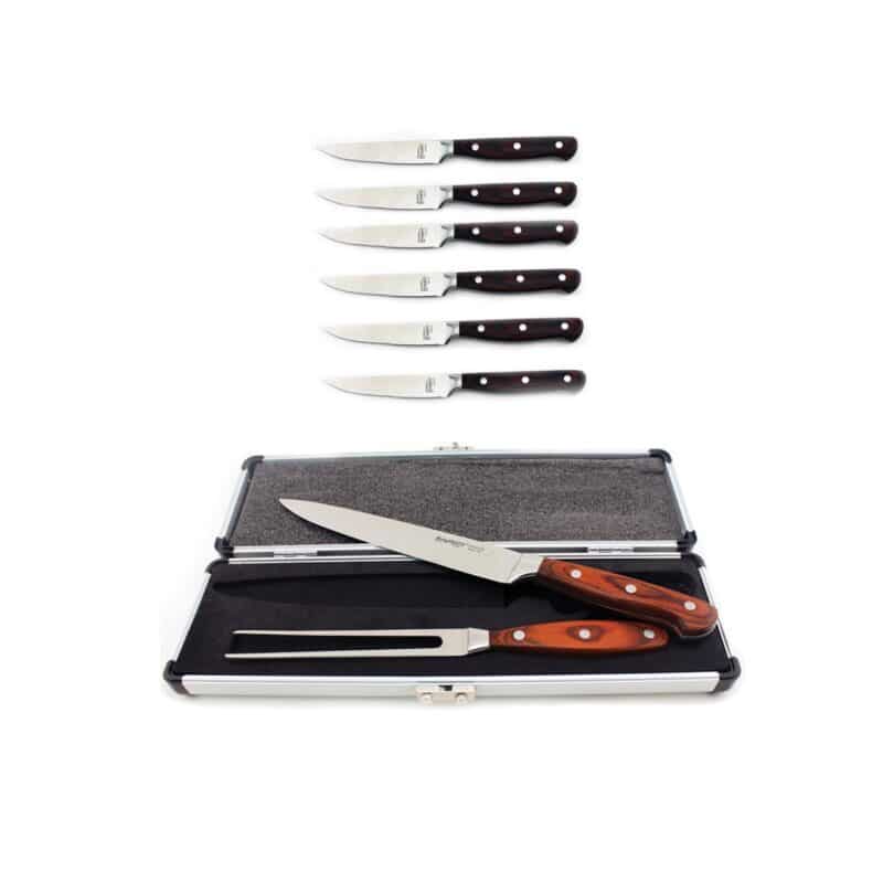 Custom BergHoff Pakka 8Pc Stainless Steel Cutlery Set: 6 Steak Knives & 2Pc Carving Set