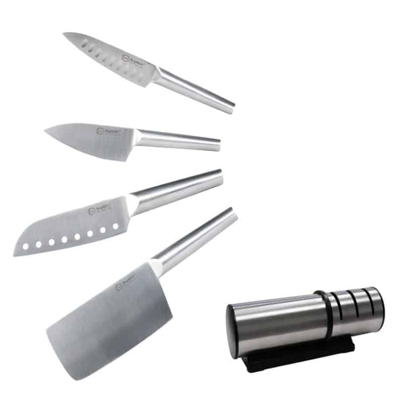 Custom BergHoff Straight 5Pc Santoku Knife Set/Sharpener