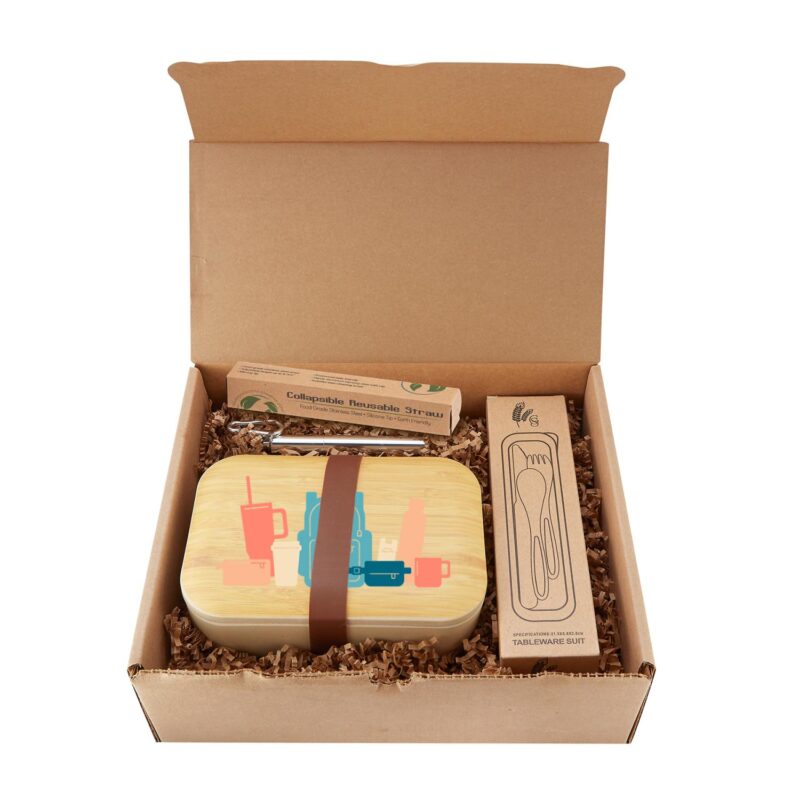 Custom Organic Bento Lunch Set w/Eco Cutlery and Straw
