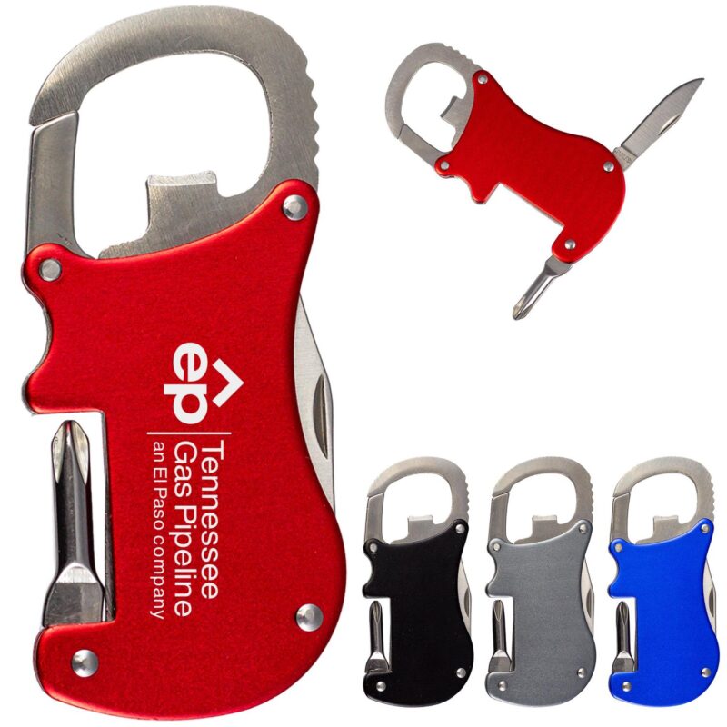 Custom Bottle Opener Carabiner With Screwdriver & Knife
