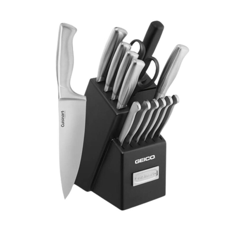 Custom Cuisinart Stainless Steel Hollow Handle 15 Piece Knife Block Set
