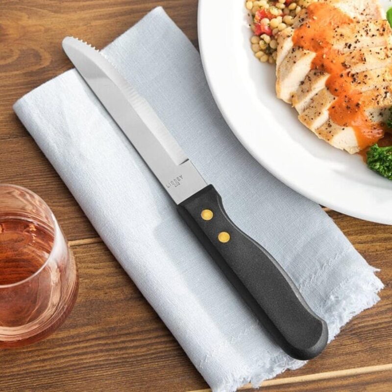 Custom Libbey 201 2492 Steak Knife w/ Black Polypropylene Handle - 1