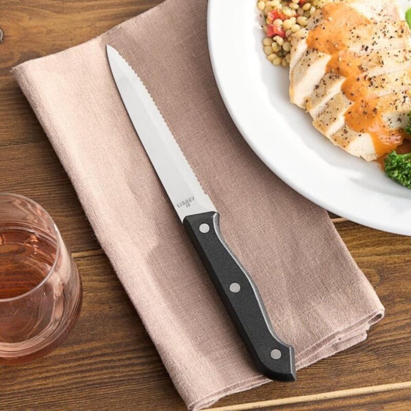 Custom Libbey 201 2632 9 1/4" Steak Knife w/ Black Bakelite Handle - 1