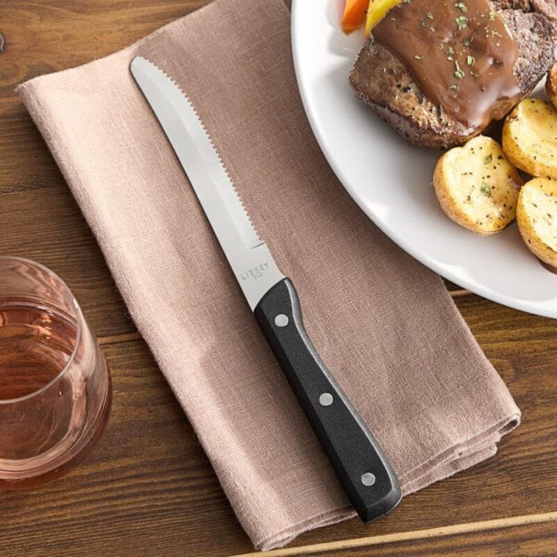 Custom Libbey 201 2682 9 1/4" Steak Knife w/ Black Bakelite Handle - 1