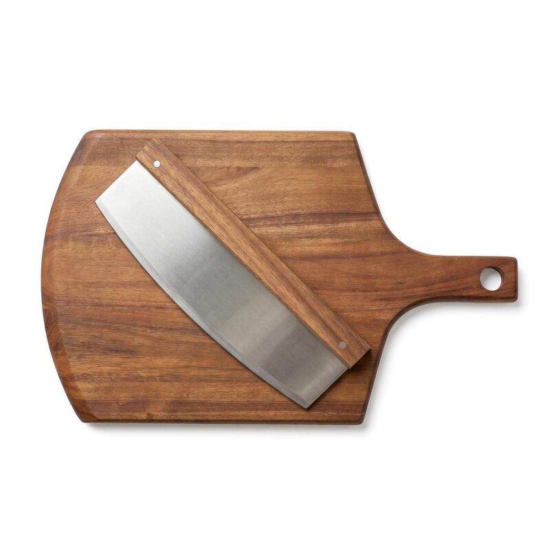 Custom Thornton Stainless Pizza Knife And Acacia Wood Cutting Board - 1