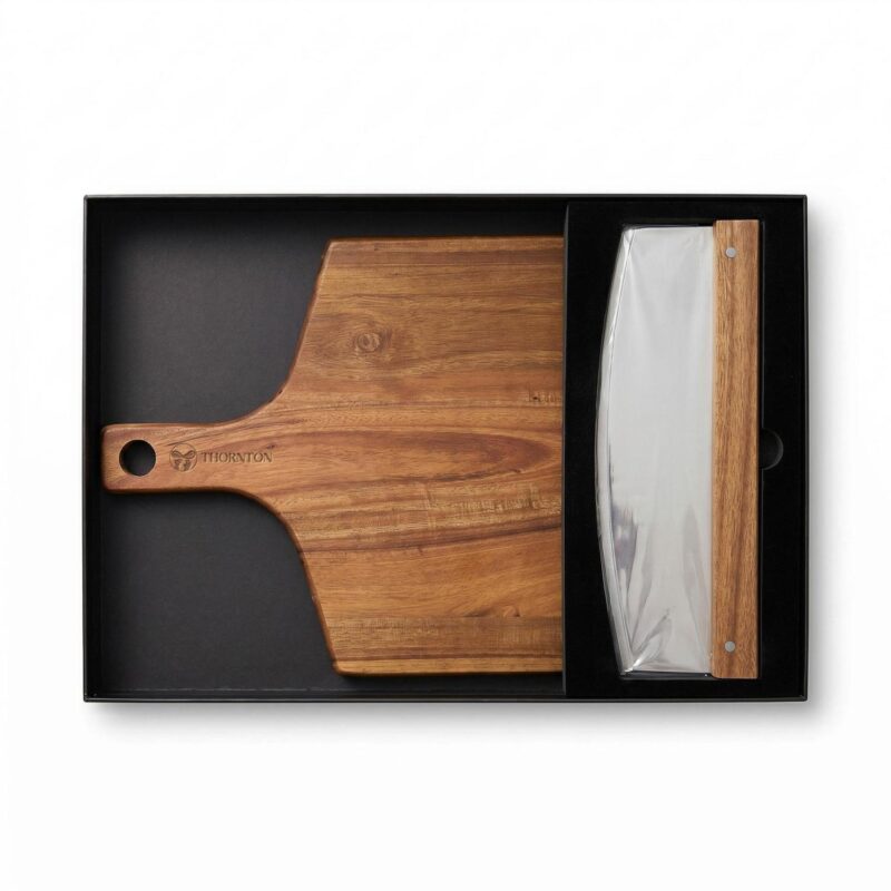 Custom Thornton Stainless Pizza Knife And Acacia Wood Cutting Board - 2