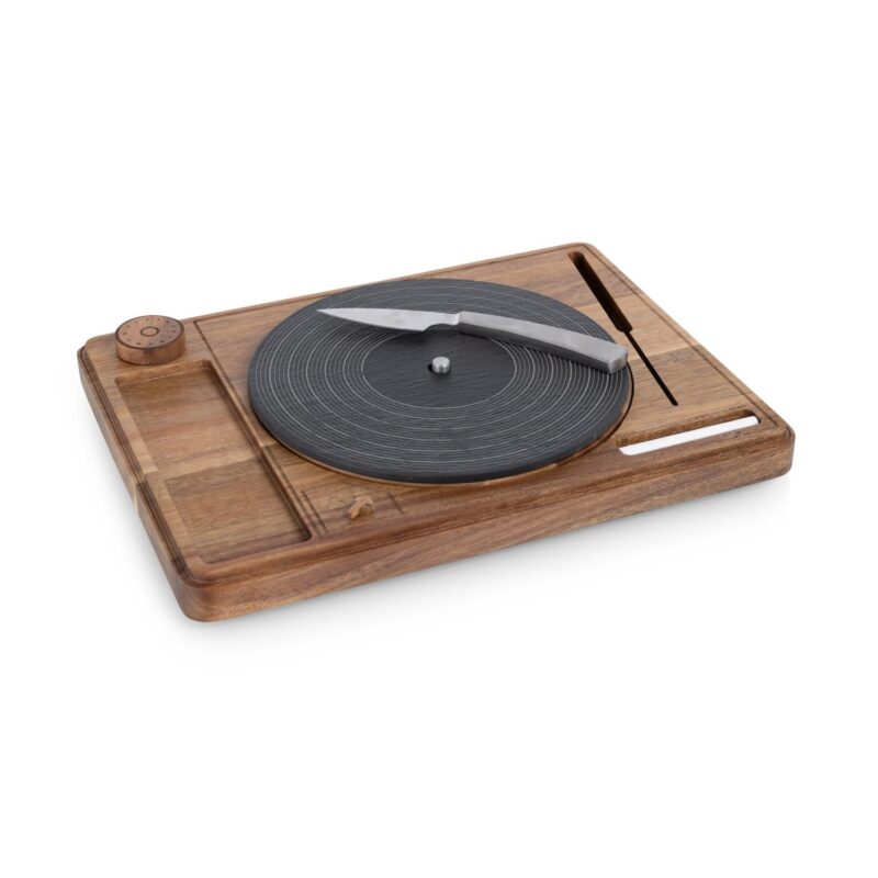 Custom Turntable Acacia and Slate Cheese Board with Knife - 2