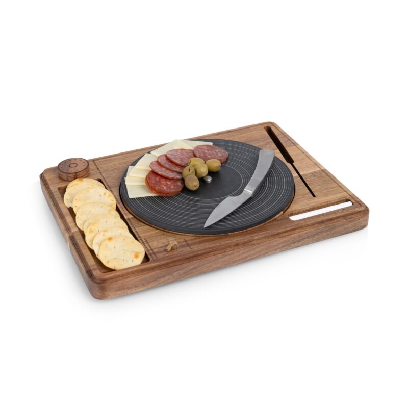 Custom Turntable Acacia and Slate Cheese Board with Knife - 3