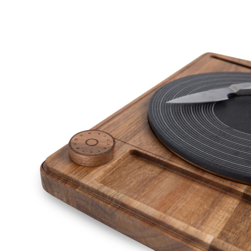 Custom Turntable Acacia and Slate Cheese Board with Knife - 6