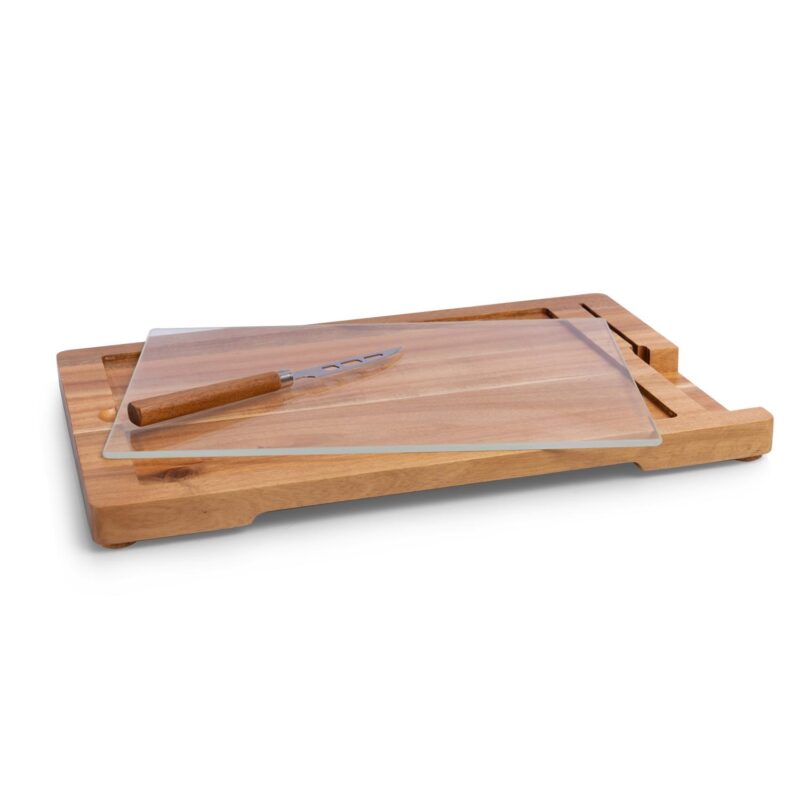 Custom Ventana - Tempered Glass and Acacia Cheese Board and Knife Set - 3