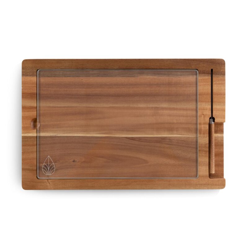 Custom Ventana - Tempered Glass and Acacia Cheese Board and Knife Set